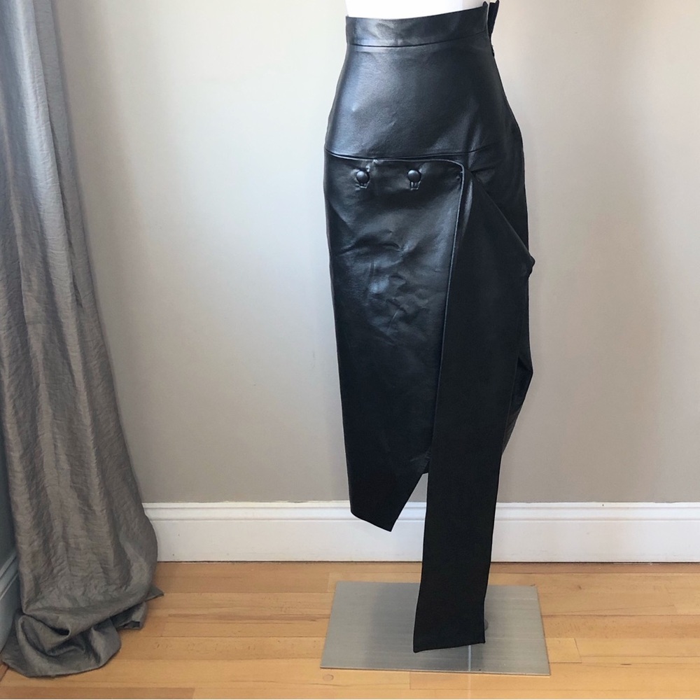 NWT Materiel Tbilisi Black Faux Leather Asymmetrical Pencil Midi Skirt S